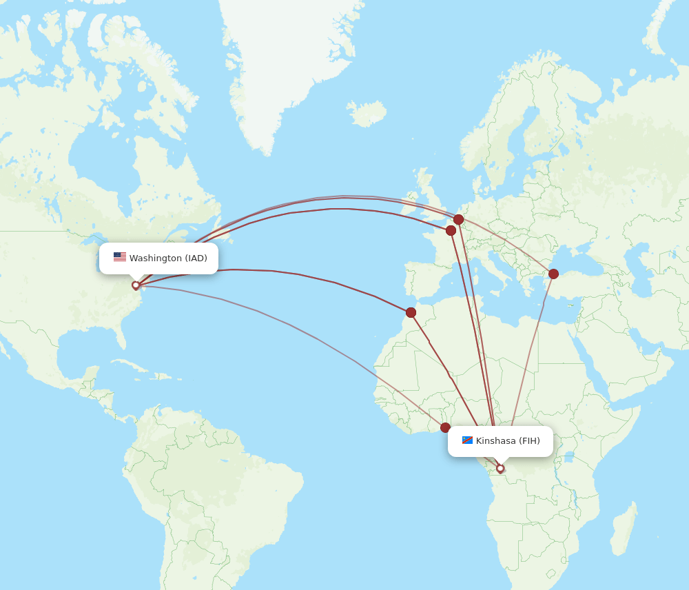 FIH-IAD flight routes