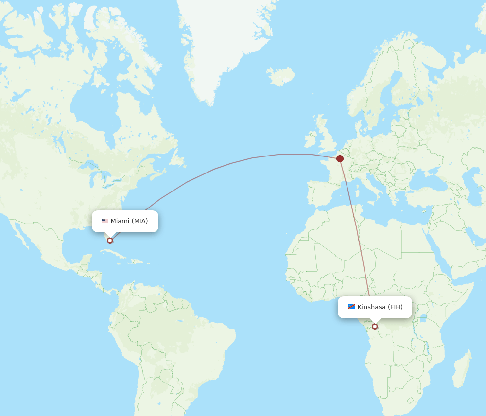 MIA to FIH flights and routes map