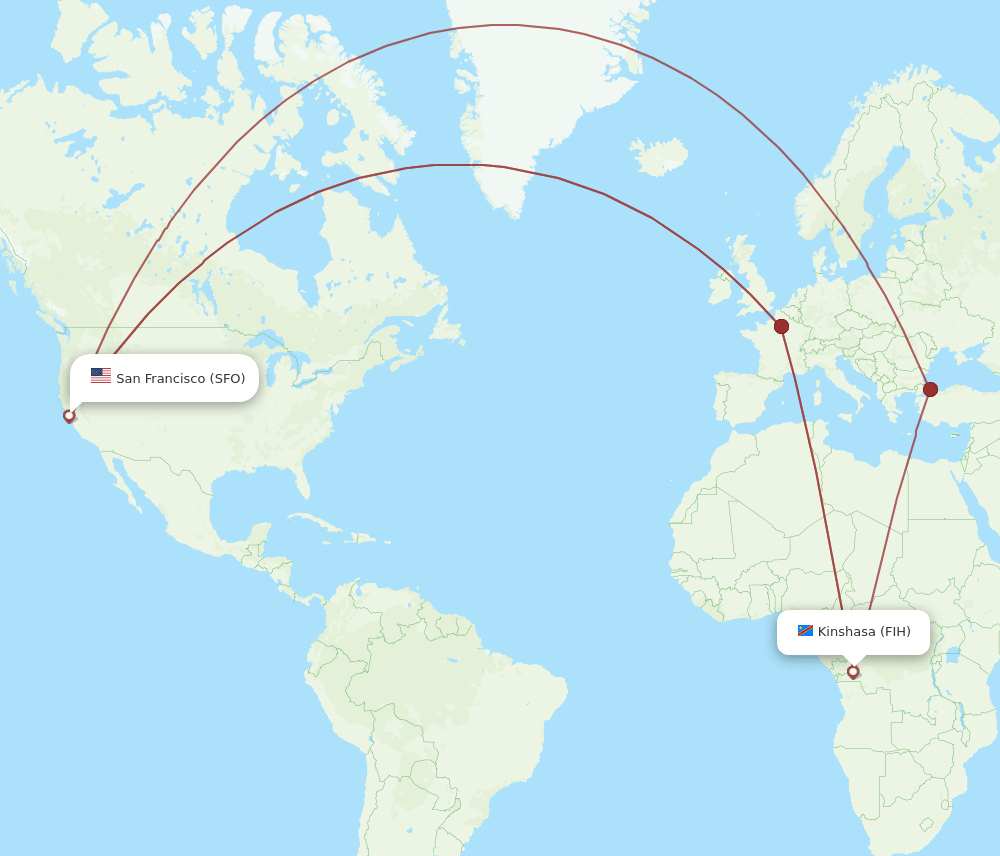 FIH-SFO flight routes