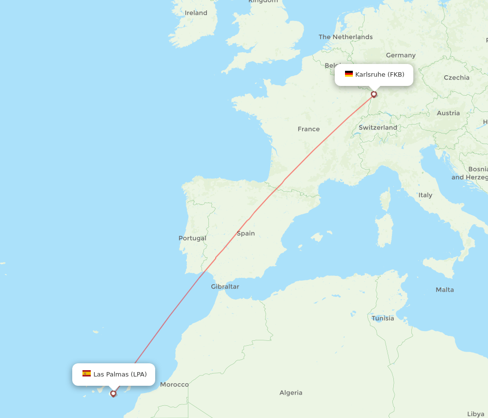 FKB to LPA flights and routes map