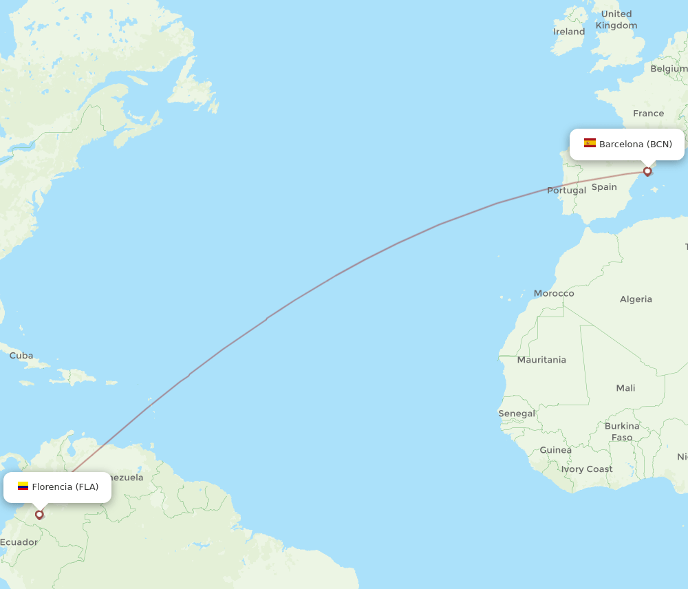 Barcelona - Florencia route map and flight paths