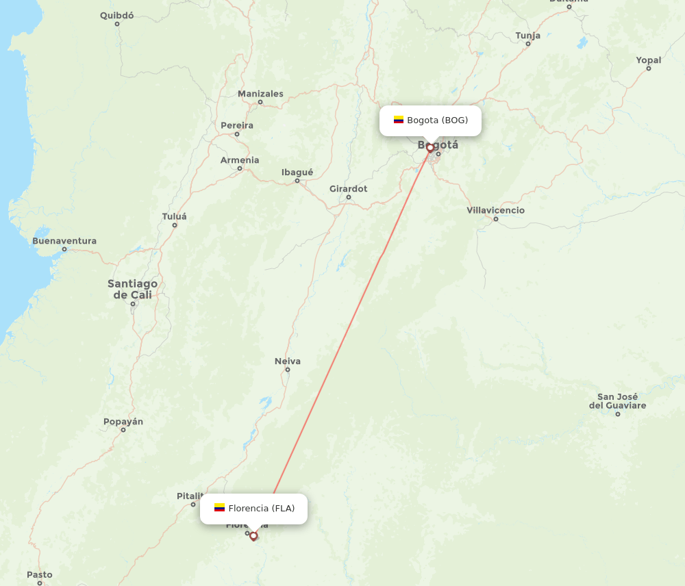Florencia - Bogota route map and flight paths