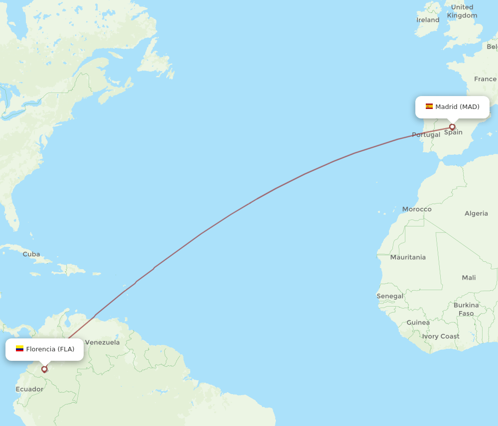Madrid - Florencia route map and flight paths