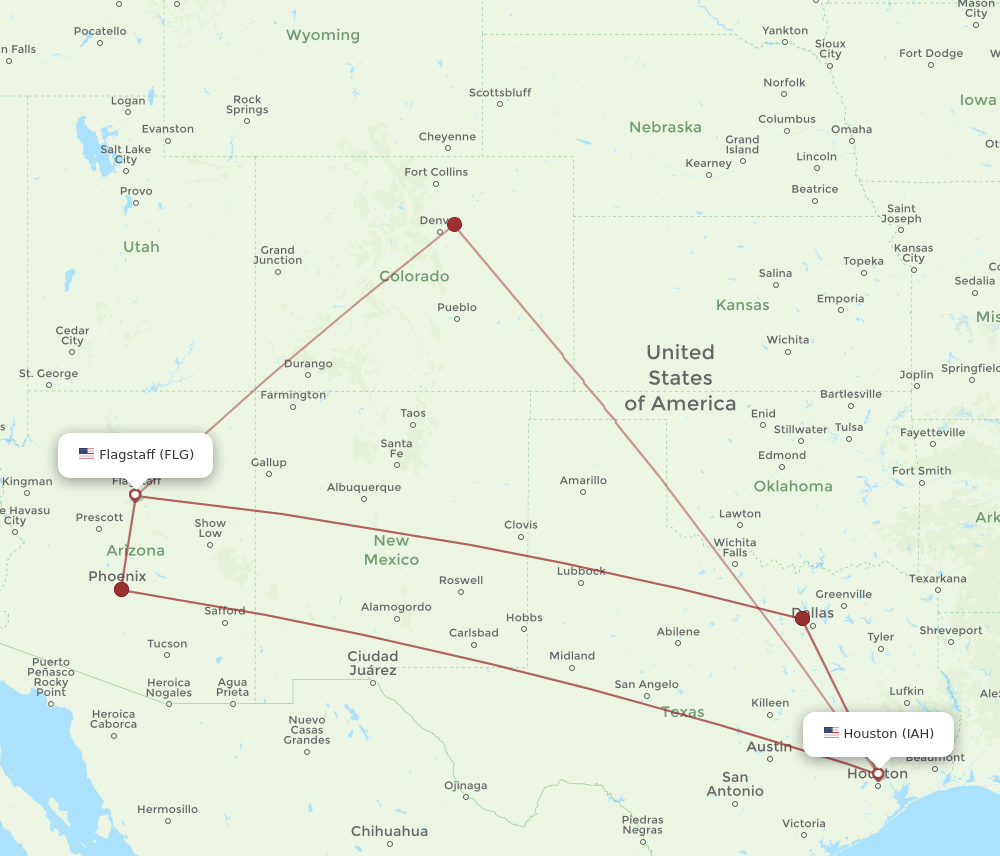 FLG-IAH flight routes