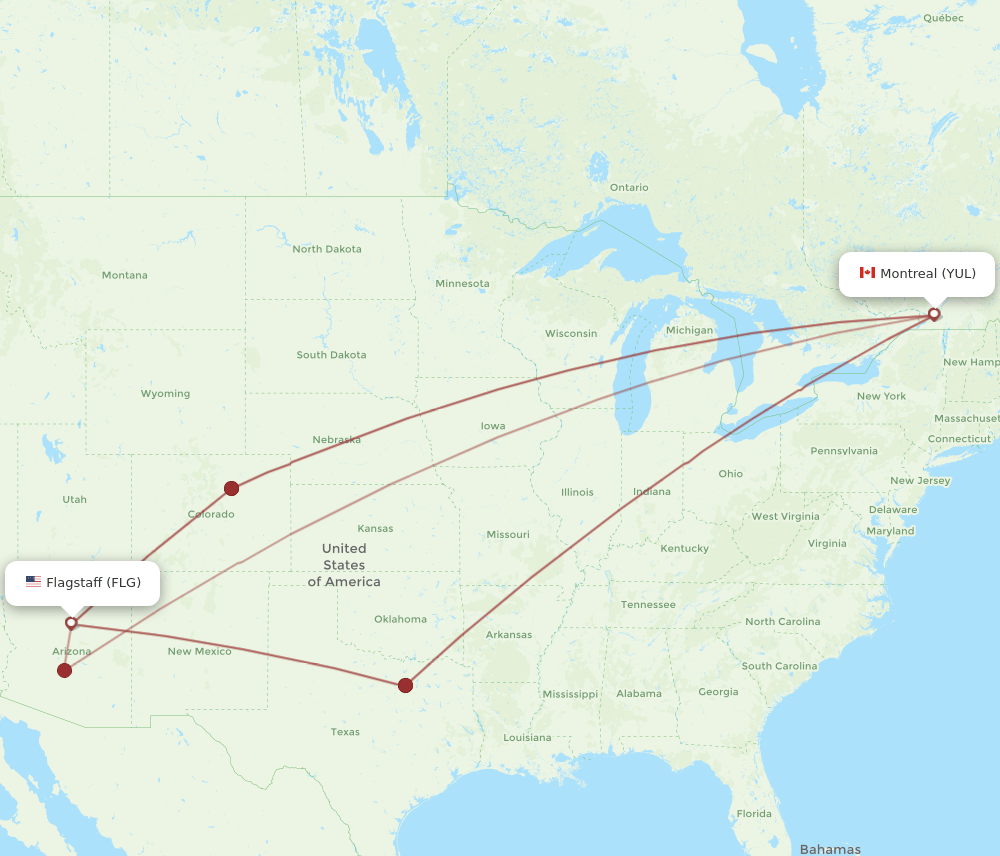 FLG-YUL flight routes