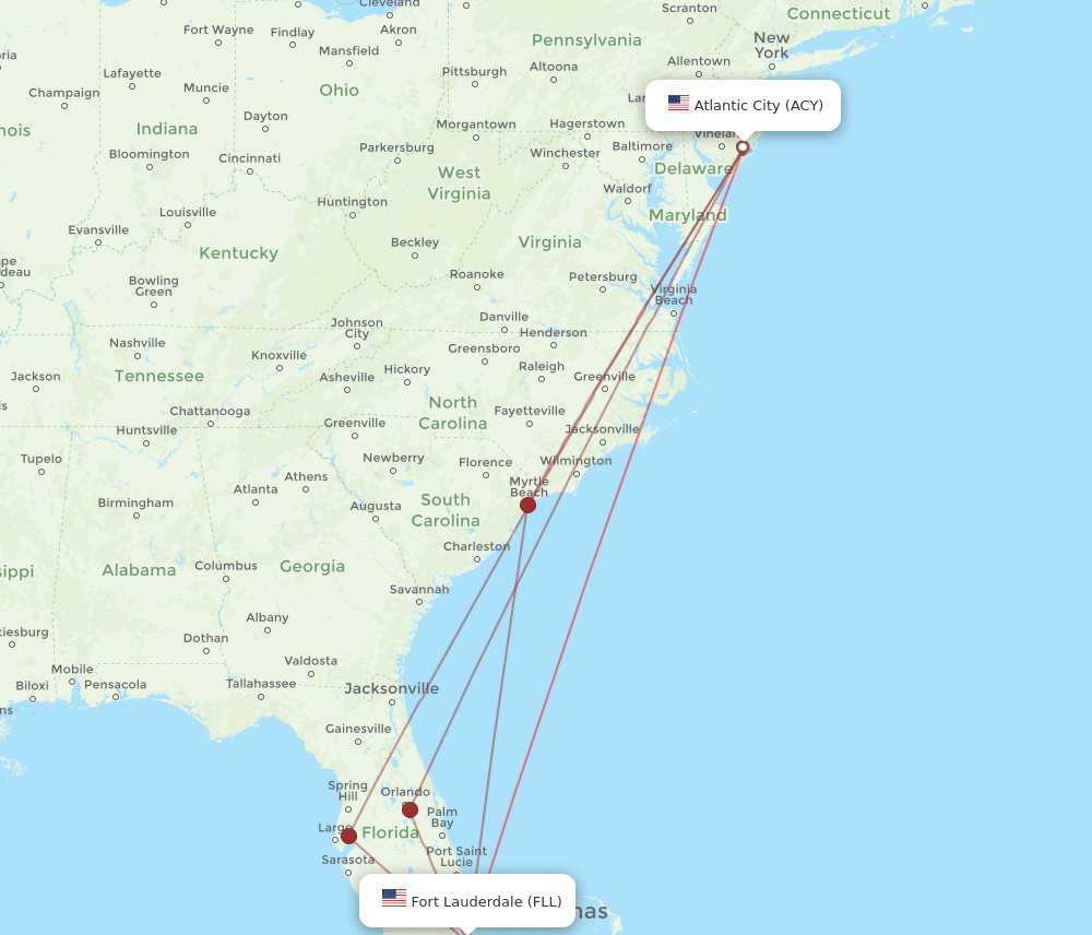 FLL to ACY flights and routes map