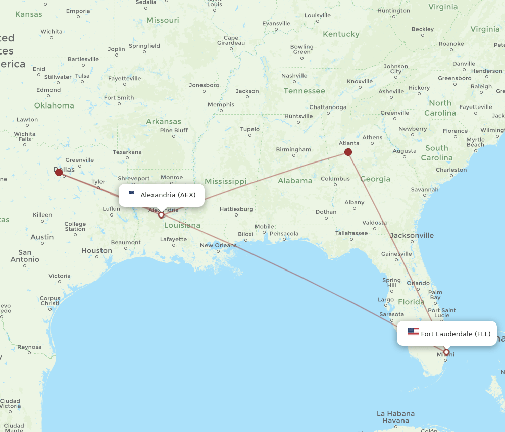 FLL-AEX flight routes