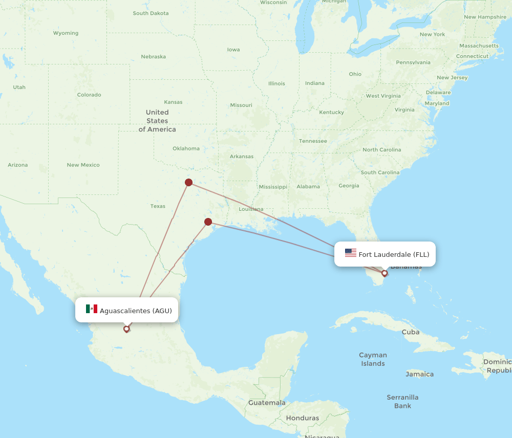 FLL to AGU flights and routes map