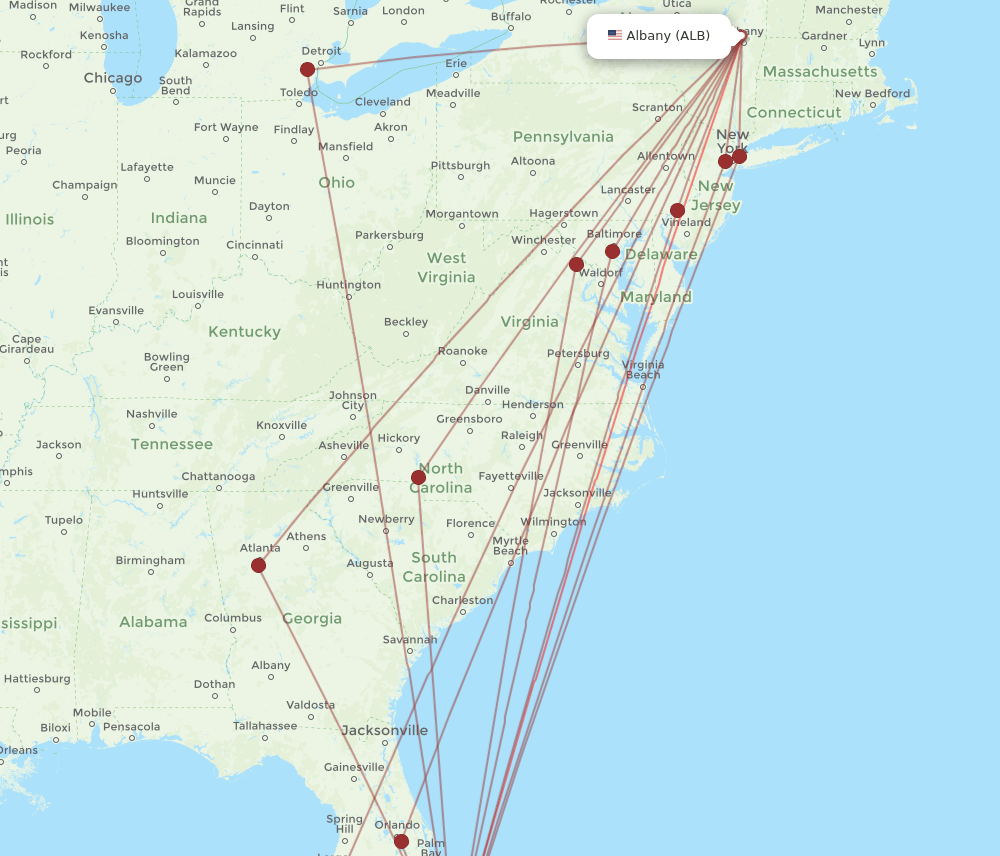 FLL-ALB flight routes