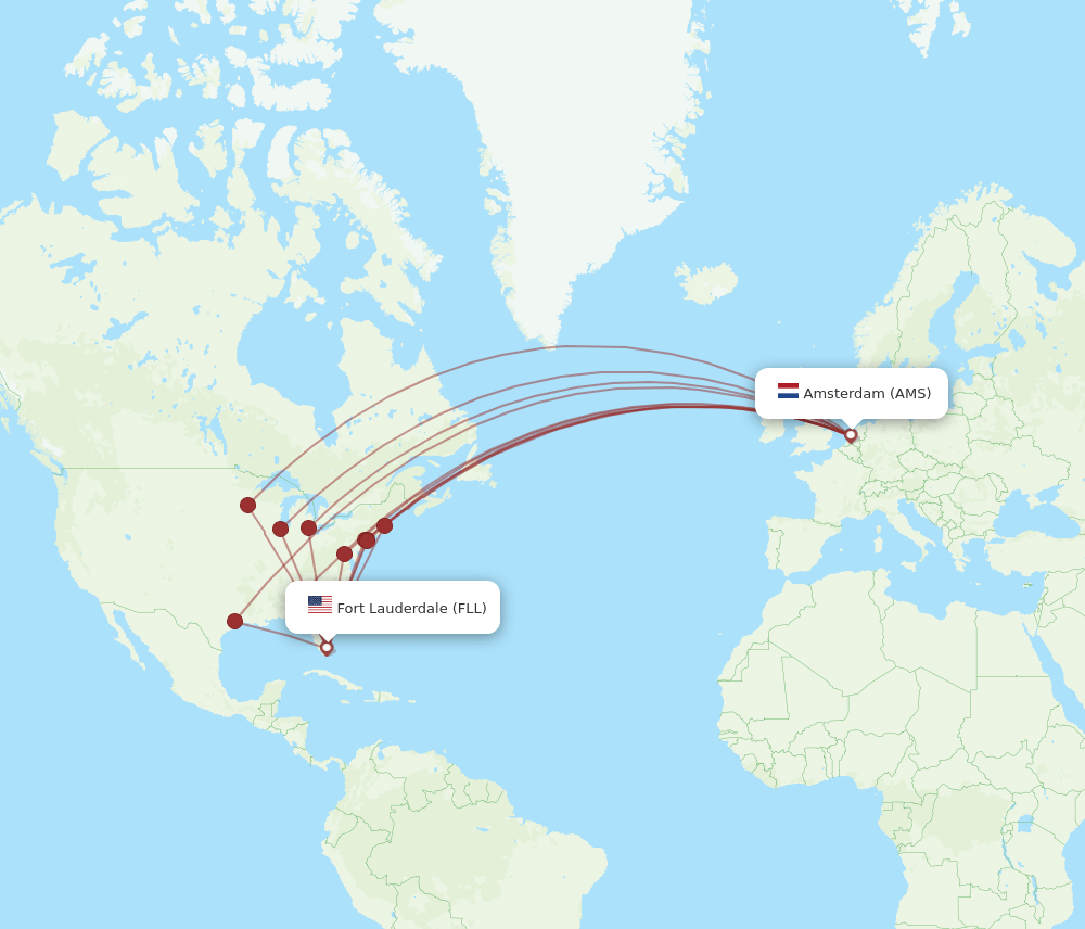 FLL-AMS flight routes