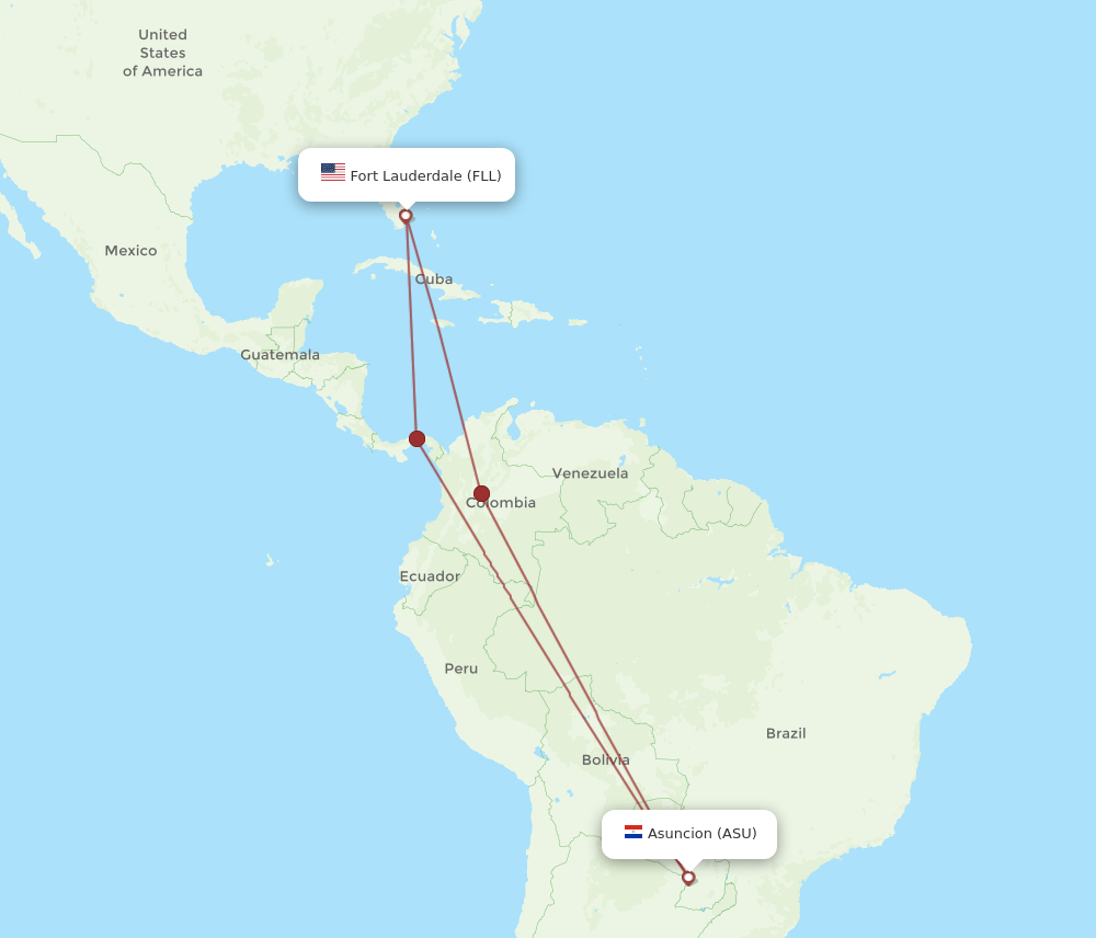 FLL to ASU flights and routes map