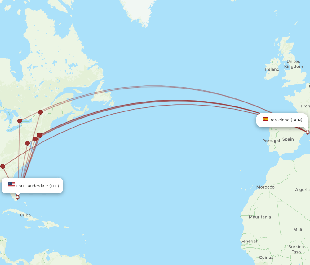 FLL-BCN flight routes