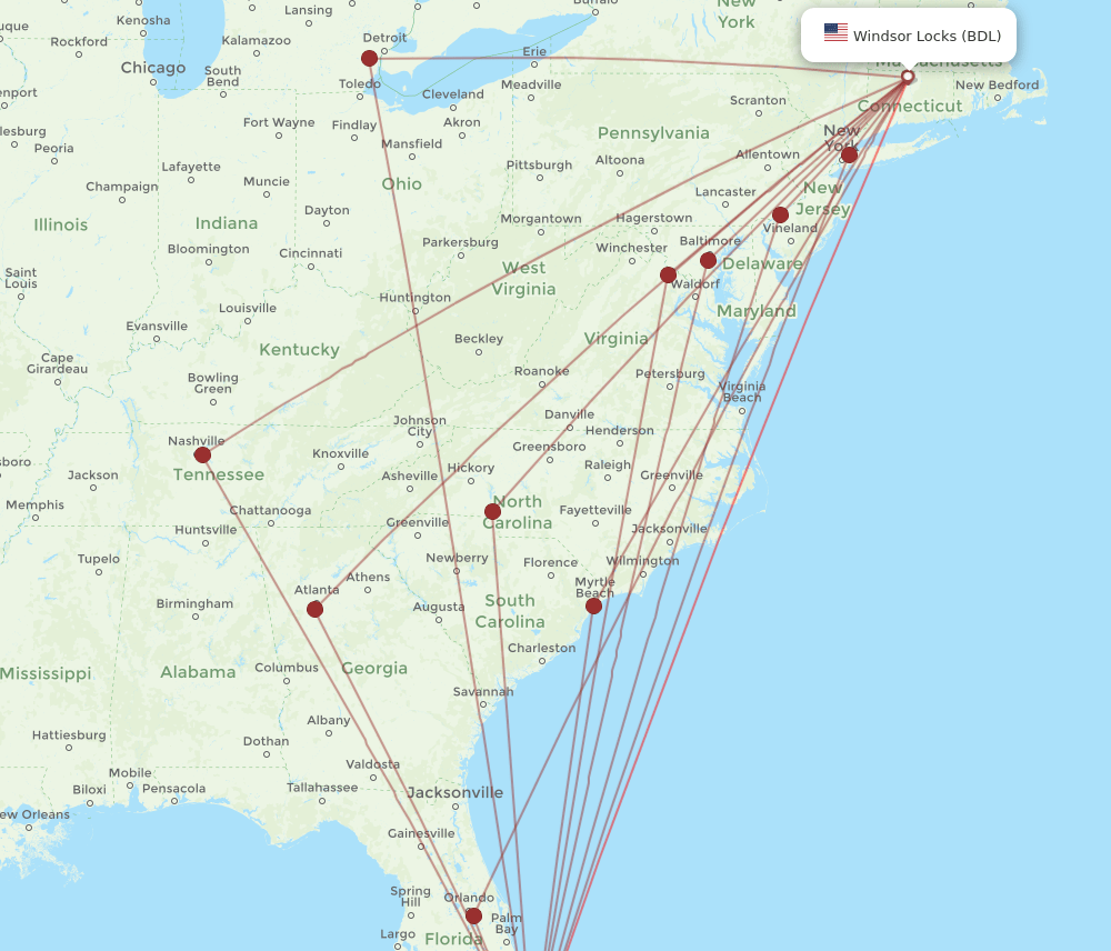 FLL-BDL flight routes