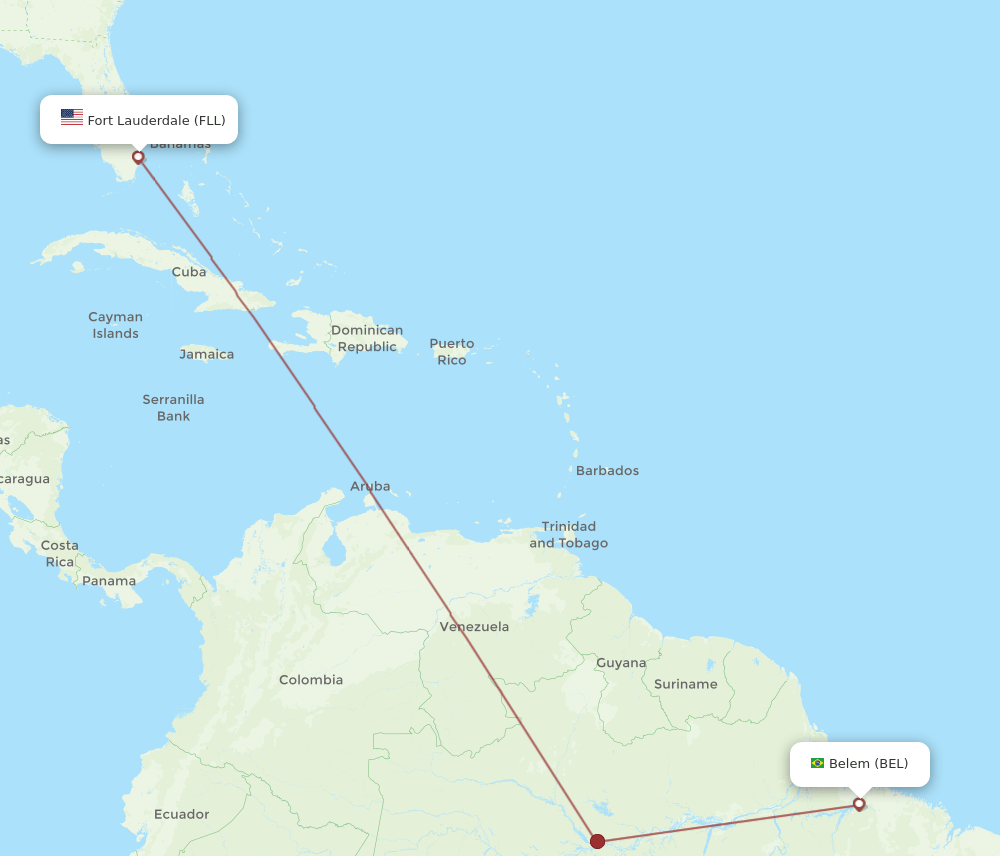 Fort Lauderdale - Belem route map and flight paths