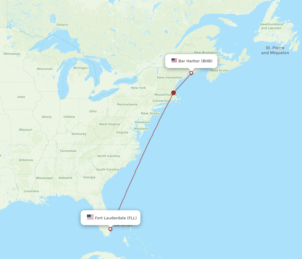 FLL to BHB flights and routes map
