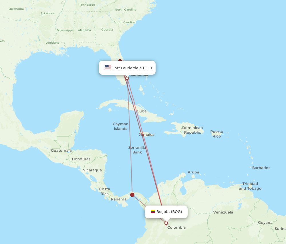 FLL to BOG flights and routes map