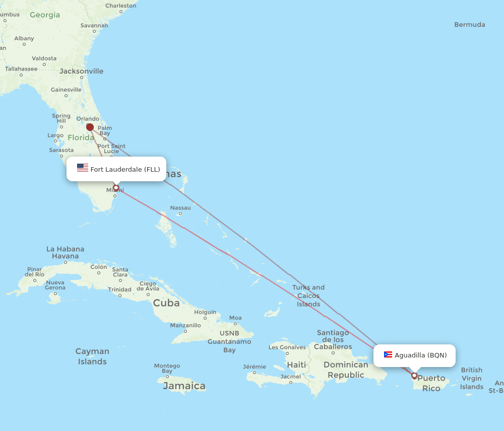 Fort Lauderdale - Aguadilla route map and flight paths