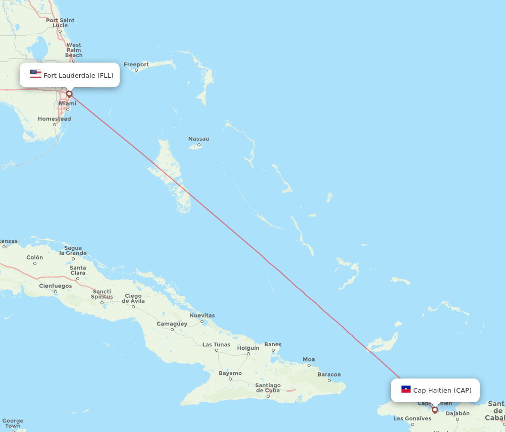 Fort Lauderdale - Cap Haitien route map and flight paths