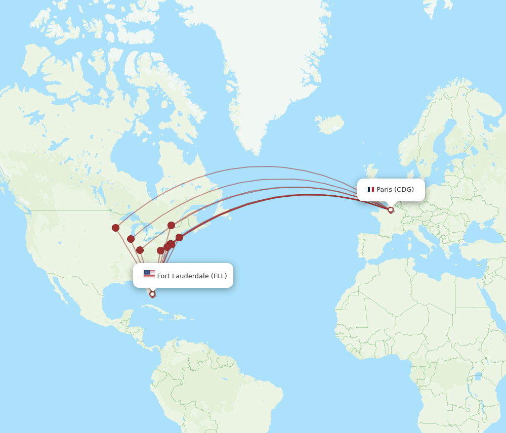 FLL to CDG flights and routes map