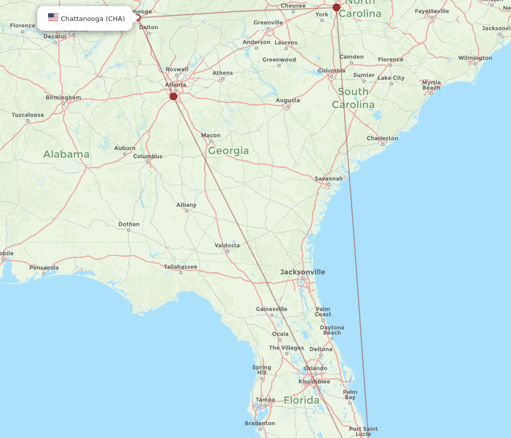 FLL-CHA flight routes