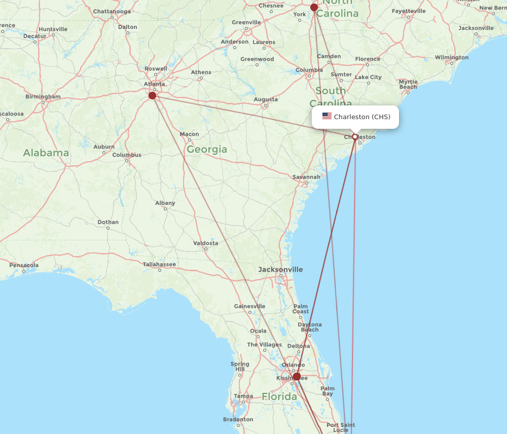 FLL to CHS flights and routes map