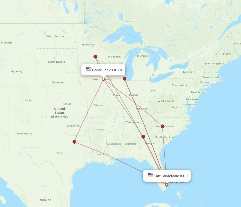 FLL to CID flights and routes map