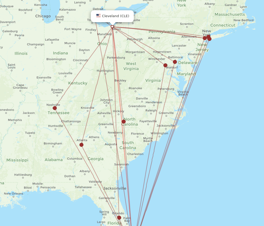 FLL-CLE flight routes