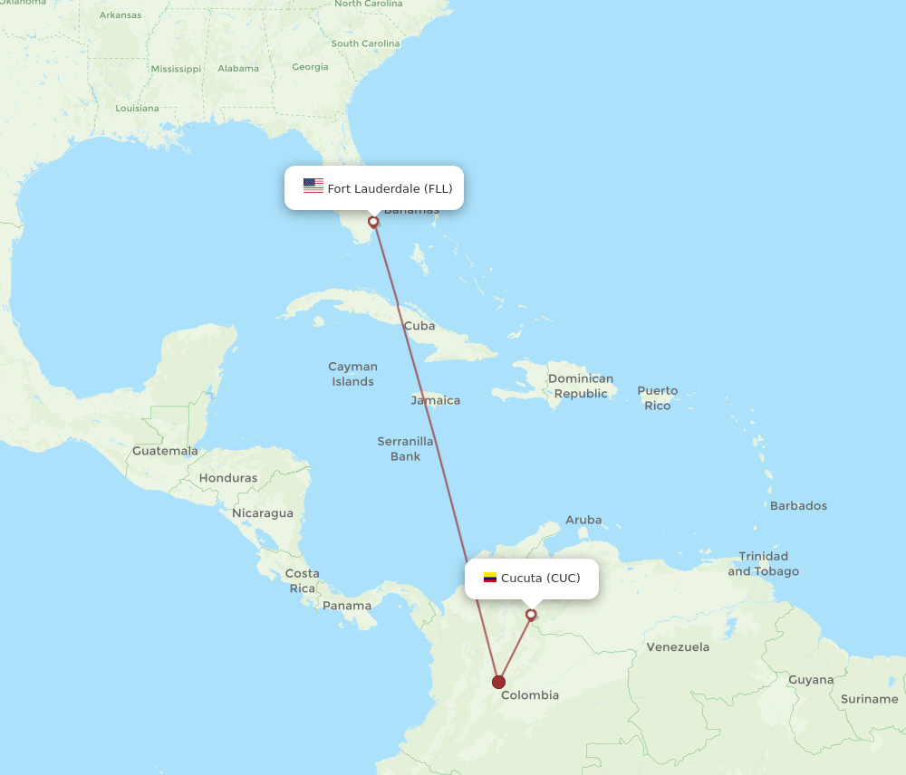 Cucuta - Fort Lauderdale route map and flight paths