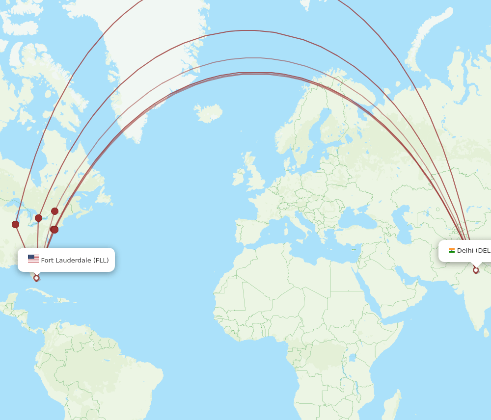 FLL-DEL flight routes