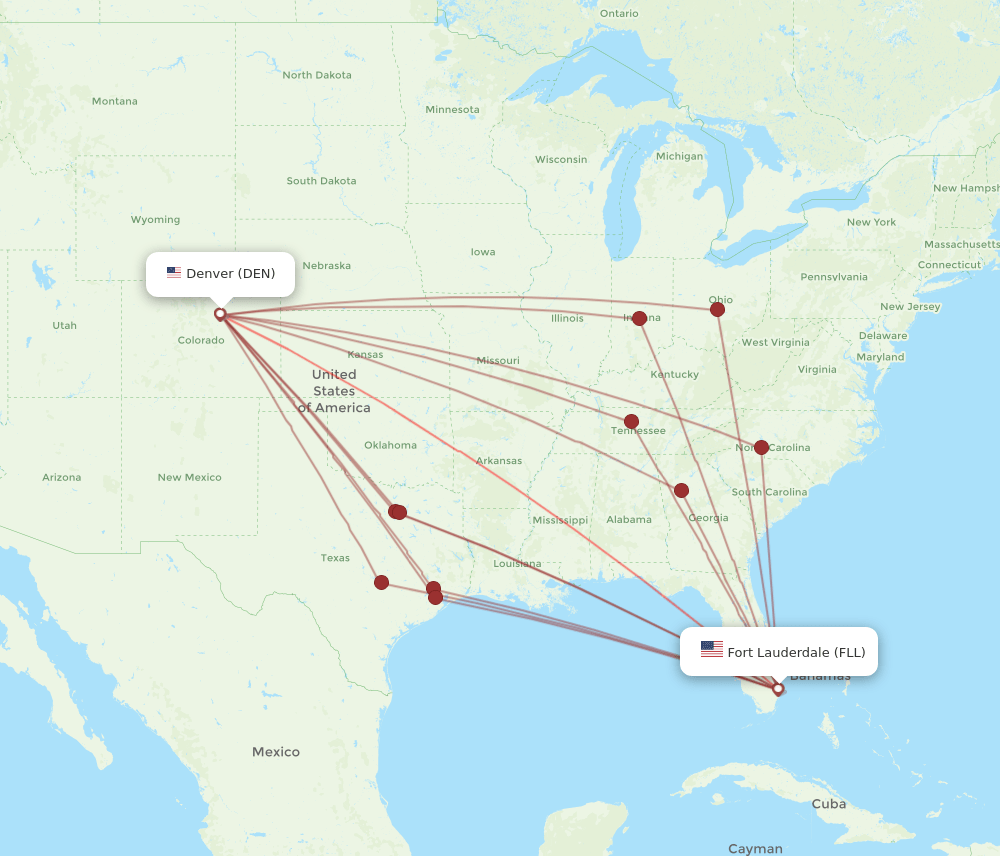 FLL-DEN flight routes
