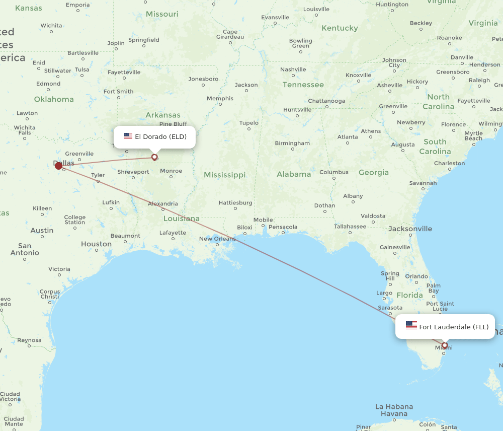 FLL to ELD flights and routes map