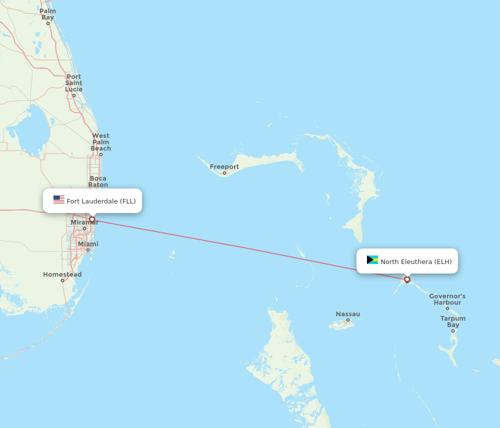 FLL to ELH flights and routes map