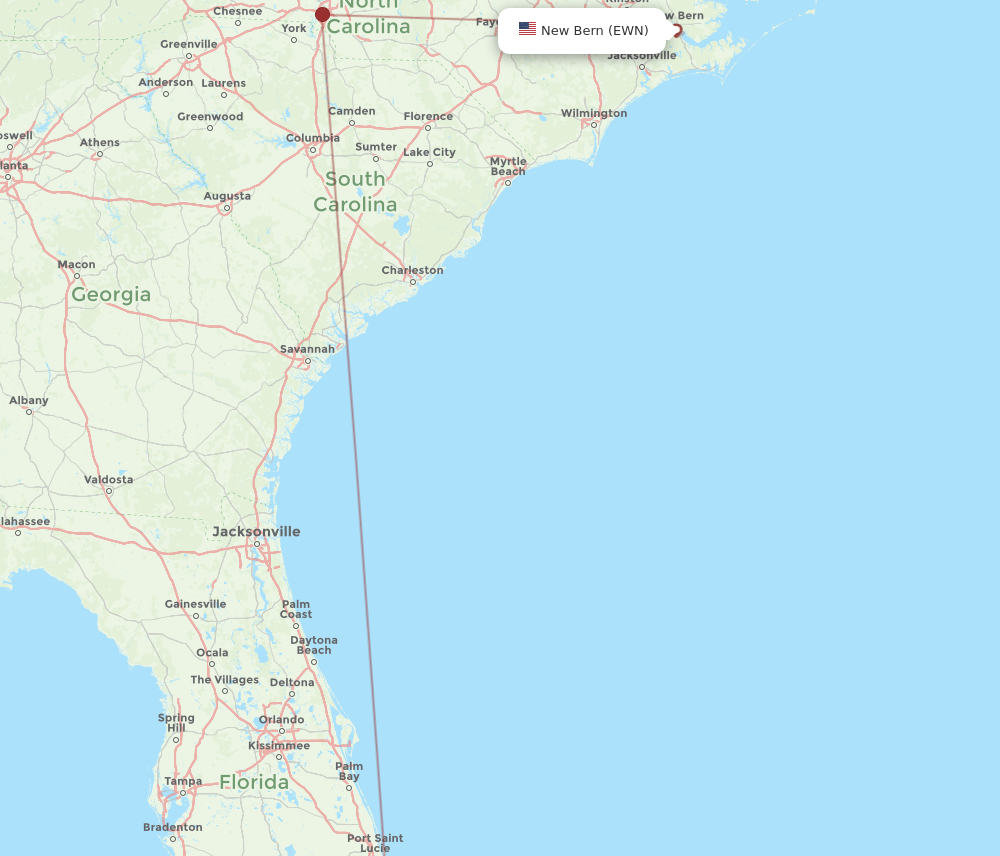 FLL-EWN flight routes