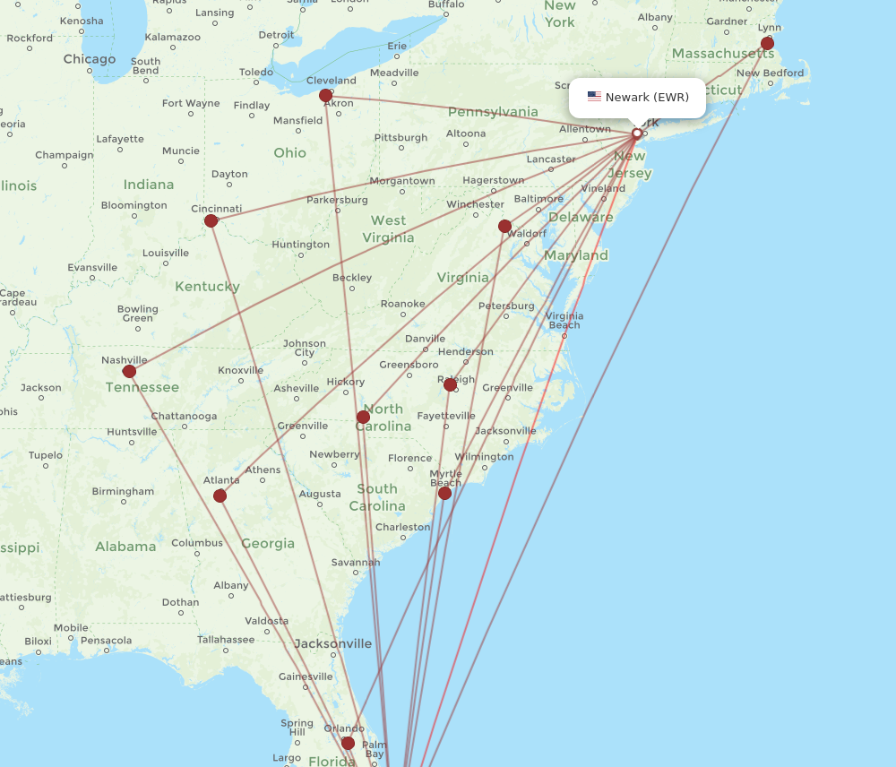 FLL - EWR route map