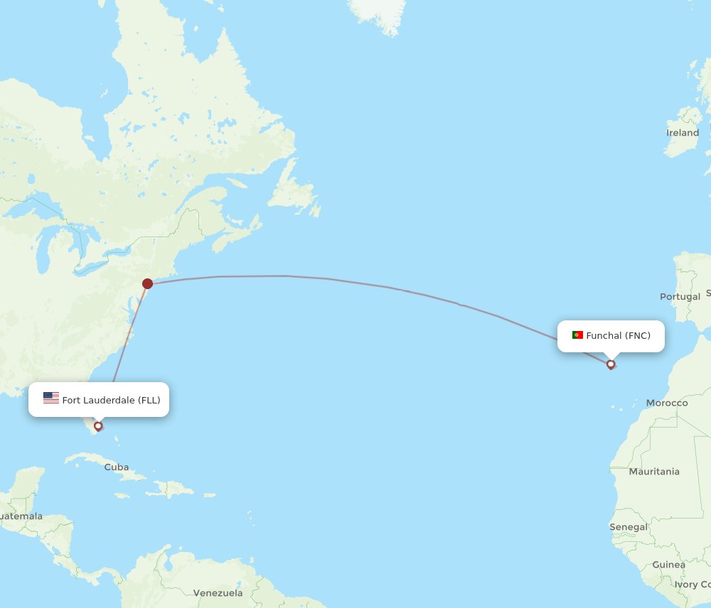 Funchal - Fort Lauderdale route map and flight paths