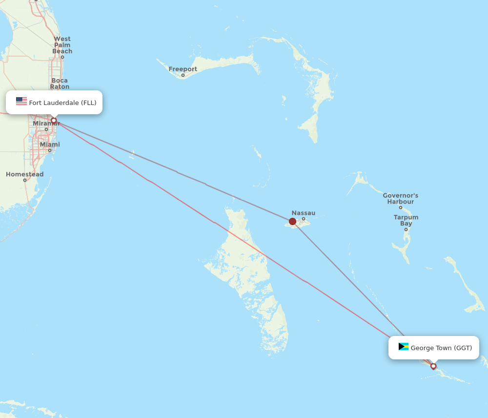 FLL to GGT flights and routes map