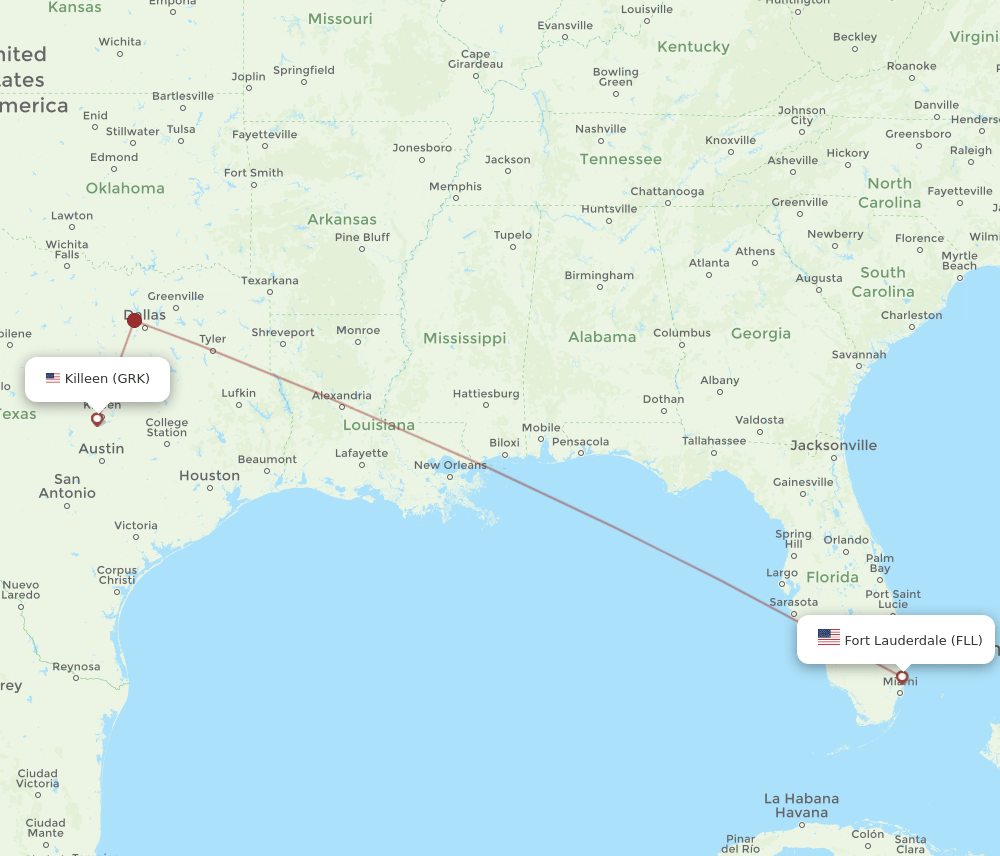 FLL-GRK flight routes