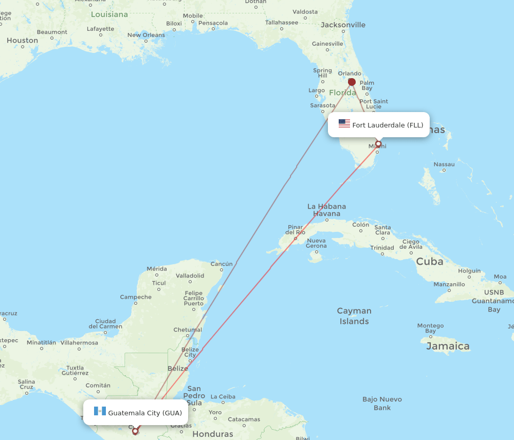 FLL-GUA flight routes