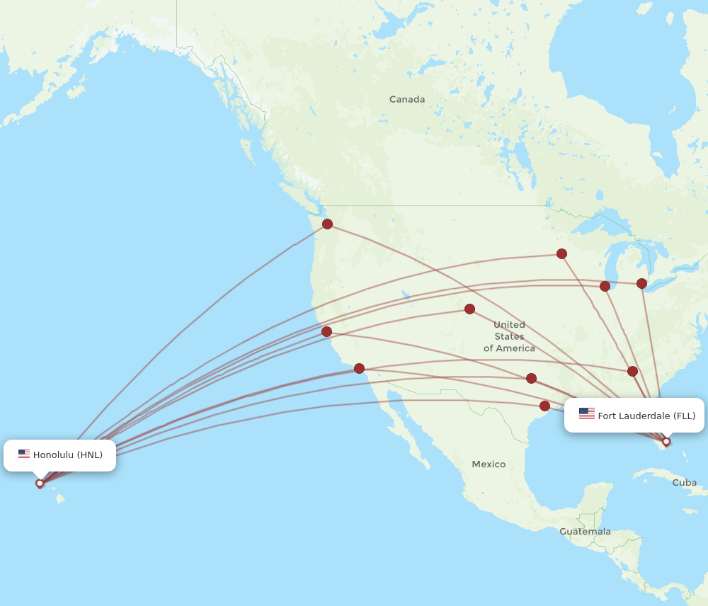 FLL to HNL flights and routes map