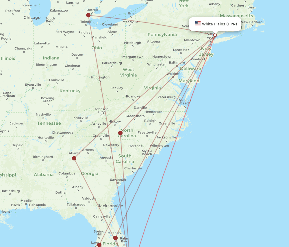 FLL to HPN flights and routes map