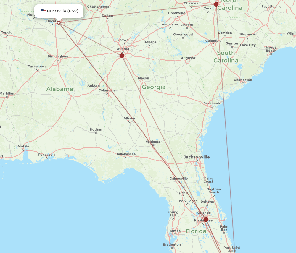 FLL to HSV flights and routes map