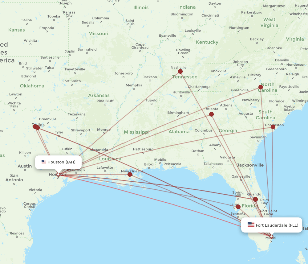 FLL-IAH flight routes