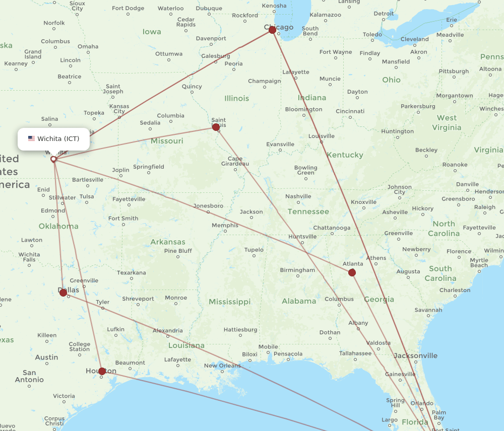 FLL-ICT flight routes