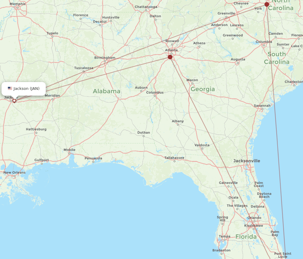 FLL-JAN flight routes