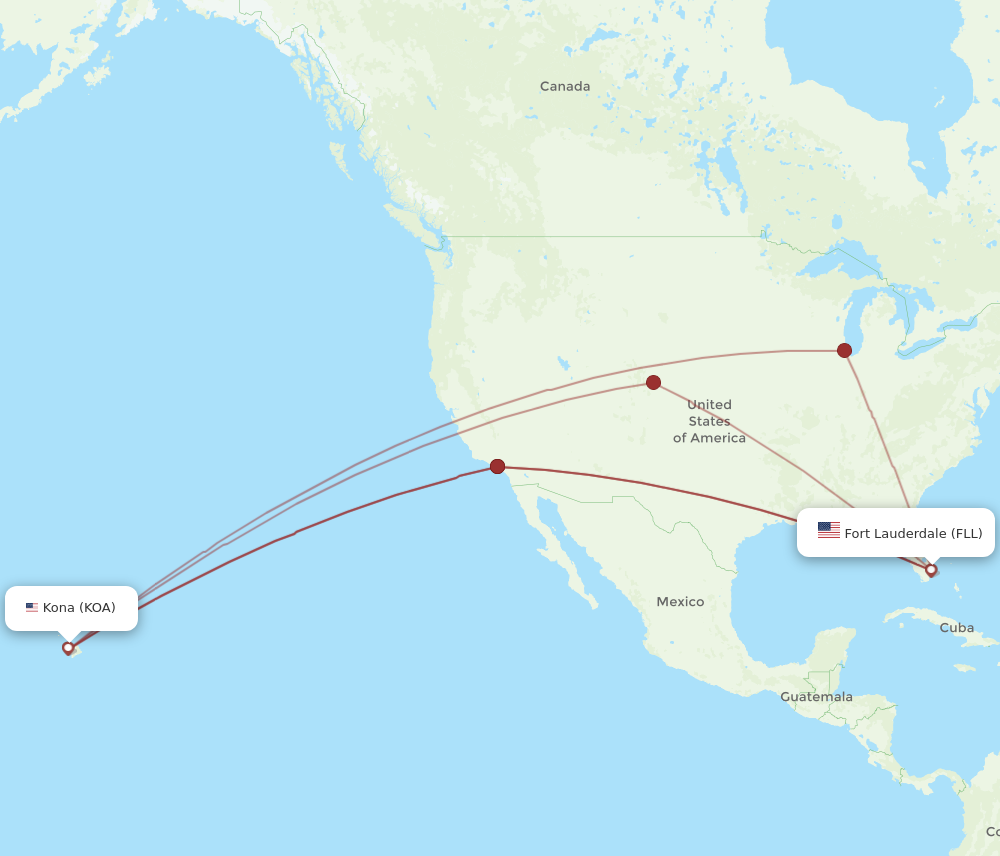 FLL to KOA flights and routes map