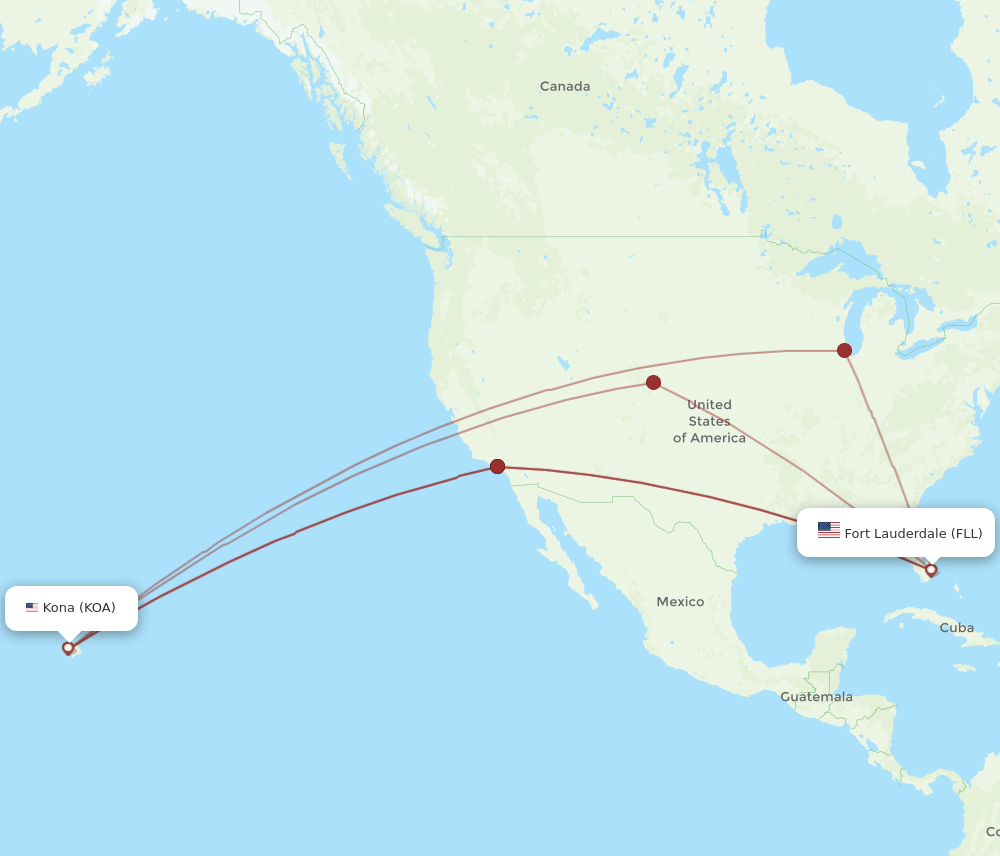 FLL to KOA flights and routes map