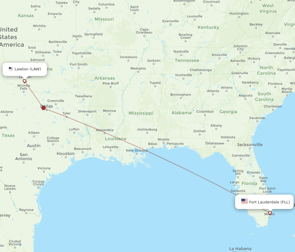 FLL to LAW flights and routes map