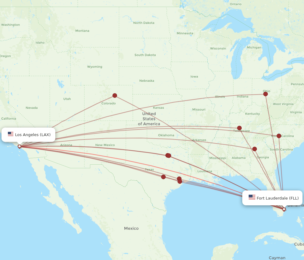 FLL-LAX flight routes