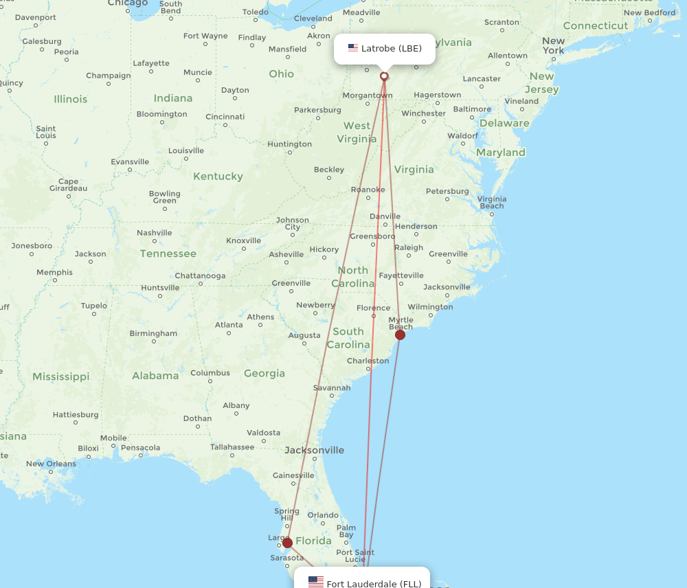 FLL-LBE flight routes