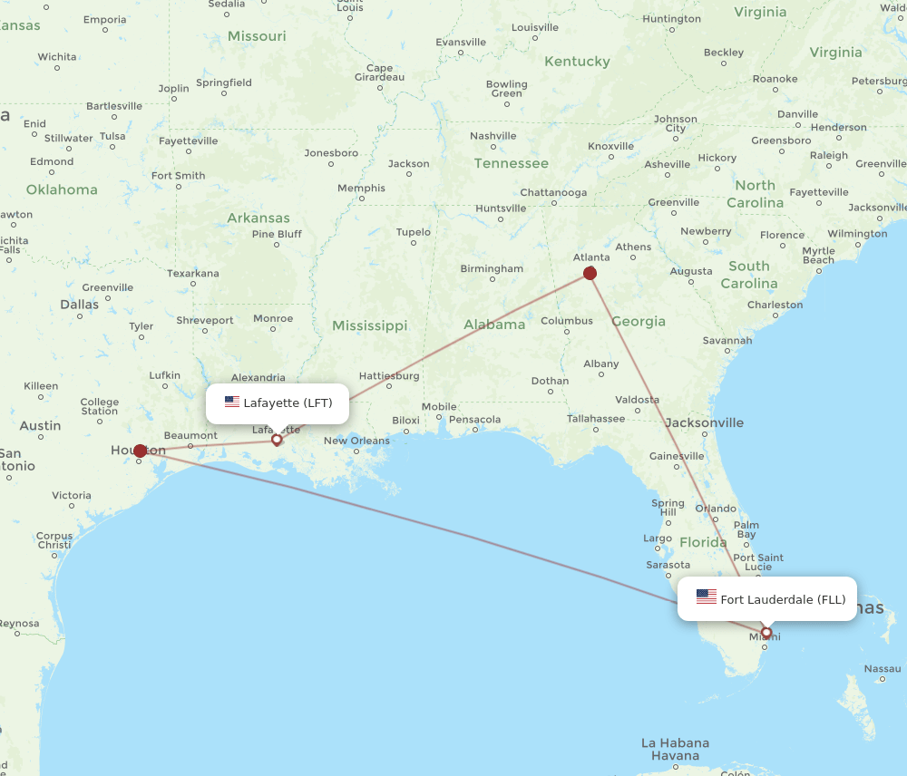 FLL-LFT flight routes